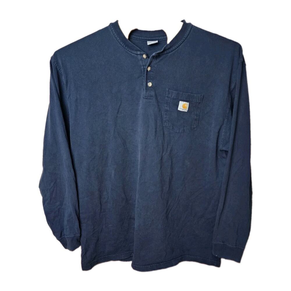 Carhartt Henley Long Sleeve Shirt Navy Blue Outdoor Cotton Men's 2XL Tall